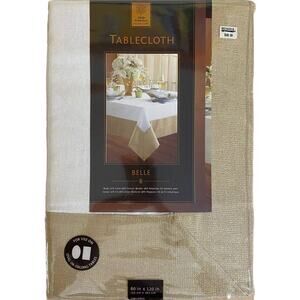 Winter Wonderland Signature Tablecloth Belle White Gold Border 60 in x 120 in